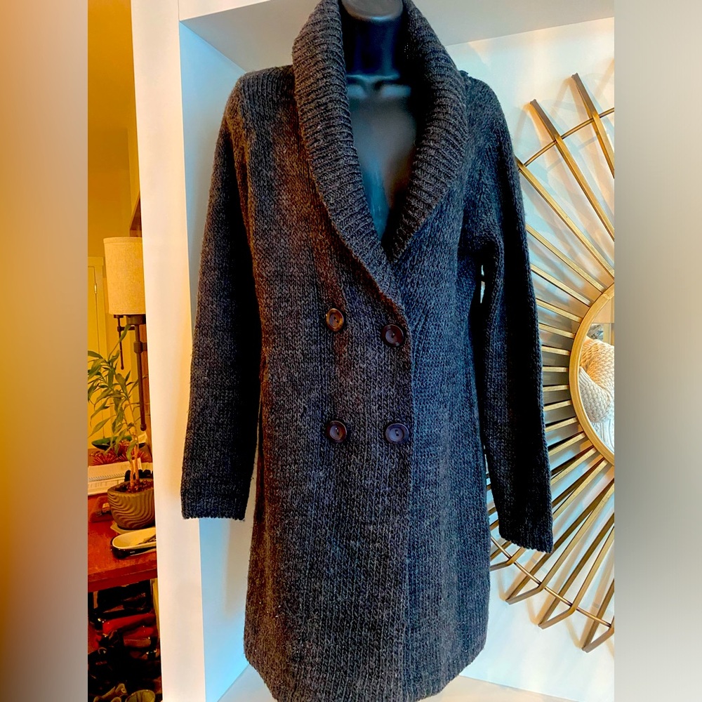 Women's Charcoal Double-Breasted Cardigan Sweater
